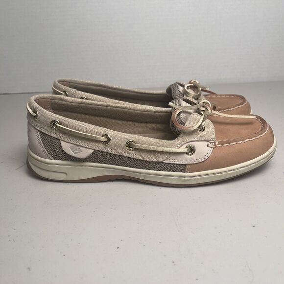 Sperry Top Sider Angelfish Boat Shoe Linen & Gold Size 7.5 Slip on Loafer EUC - Picture 3 of 15